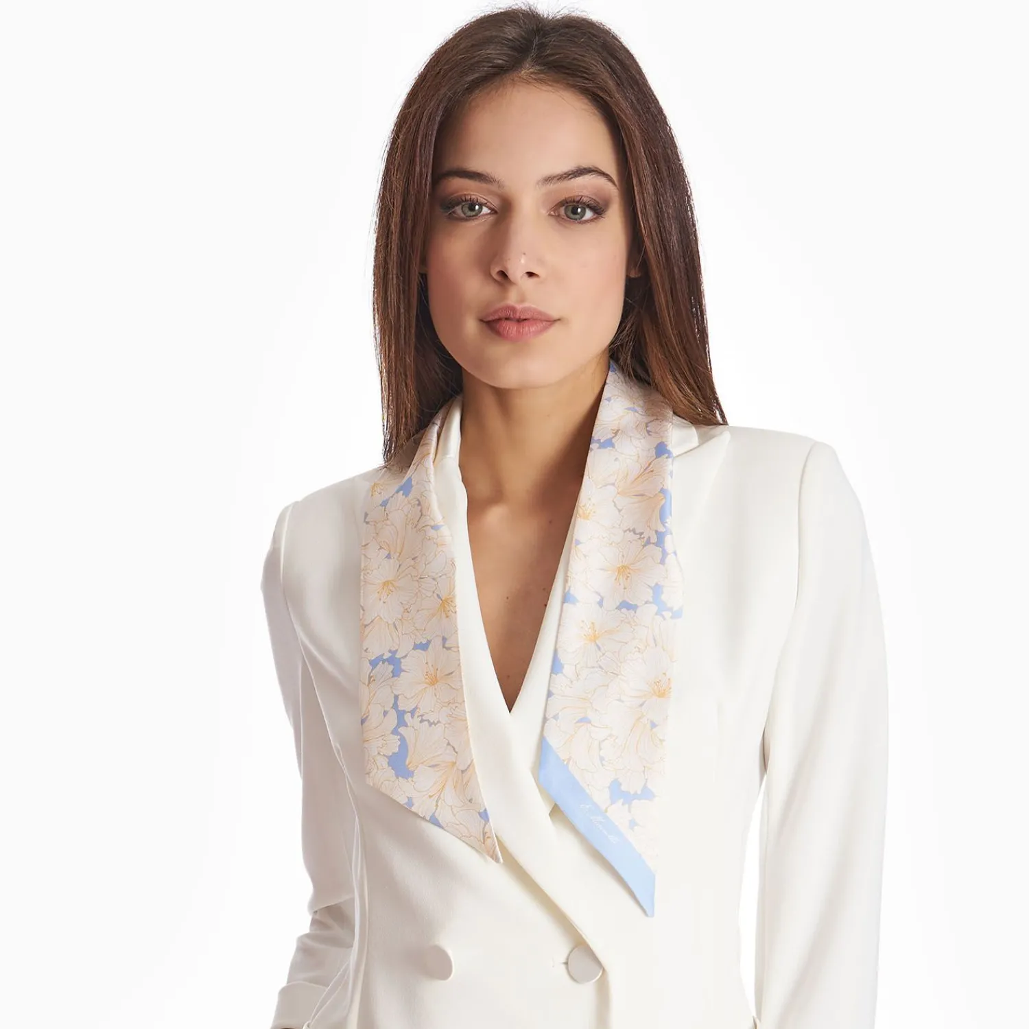 Light Blue Silk Twilly Floral Pattern>E.Marinella Discount