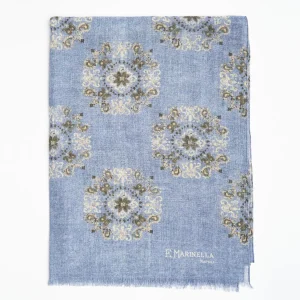 Light Blue Wool Stole With Floral Decorations>E.Marinella Cheap