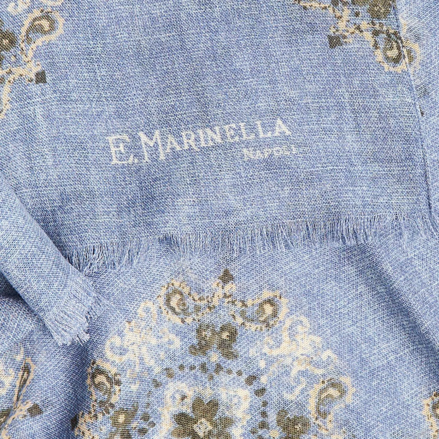 Light Blue Wool Stole With Floral Decorations>E.Marinella Cheap