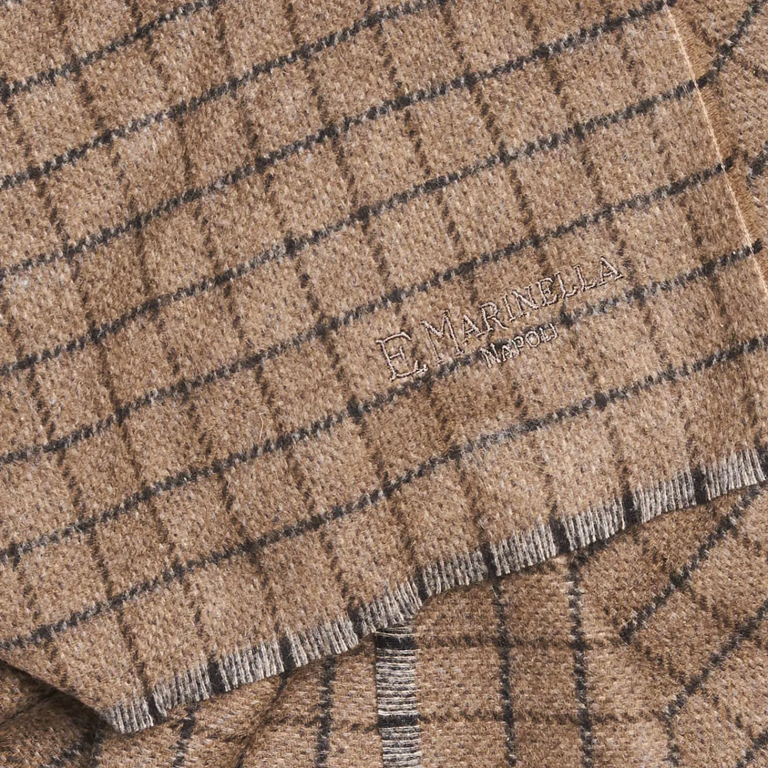 Light Brown Cashmere Small-Check Scarf>E.Marinella Best Sale