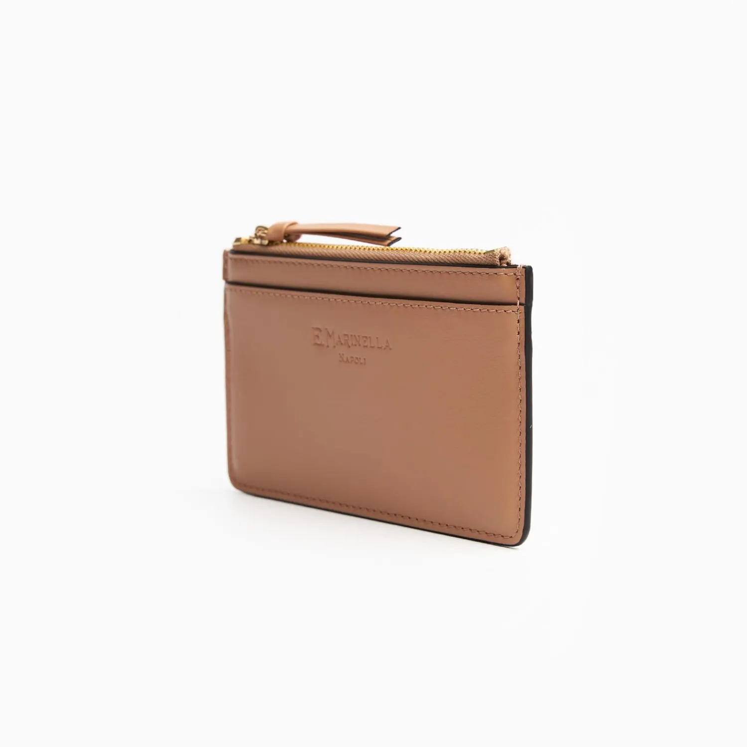 Light Brown Leather Zip Credit Card Holder>E.Marinella Fashion
