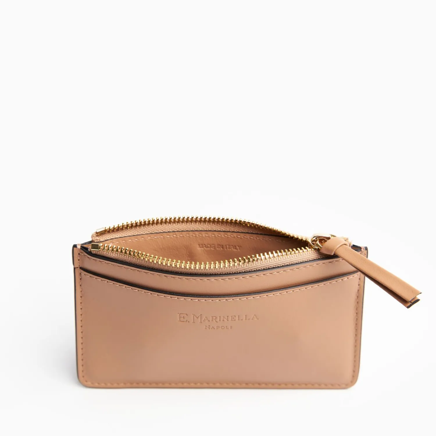 Light Brown Leather Zip Credit Card Holder>E.Marinella Fashion