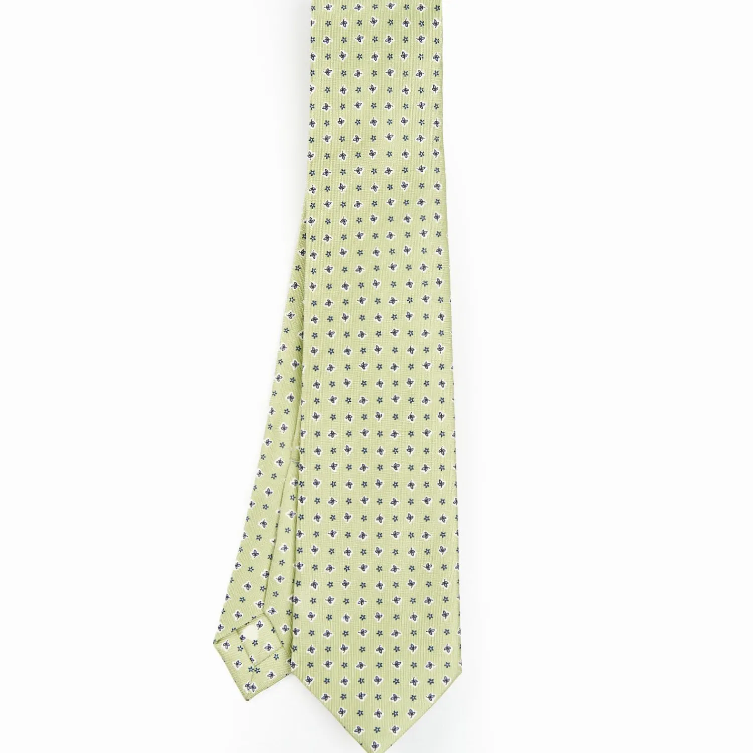 Light Green 9 Fold Sartorial Silk Tie - Small Flower Pattern>E.Marinella Clearance