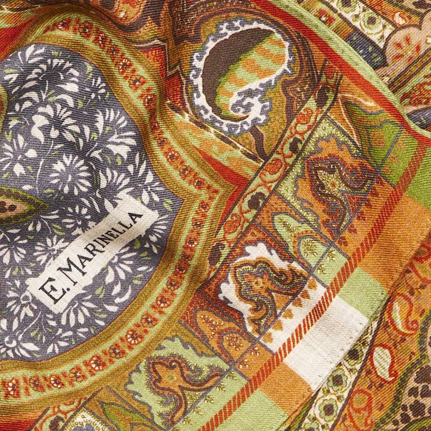 Light Green And Brown Wool Stole - Damask Pattern>E.Marinella Cheap