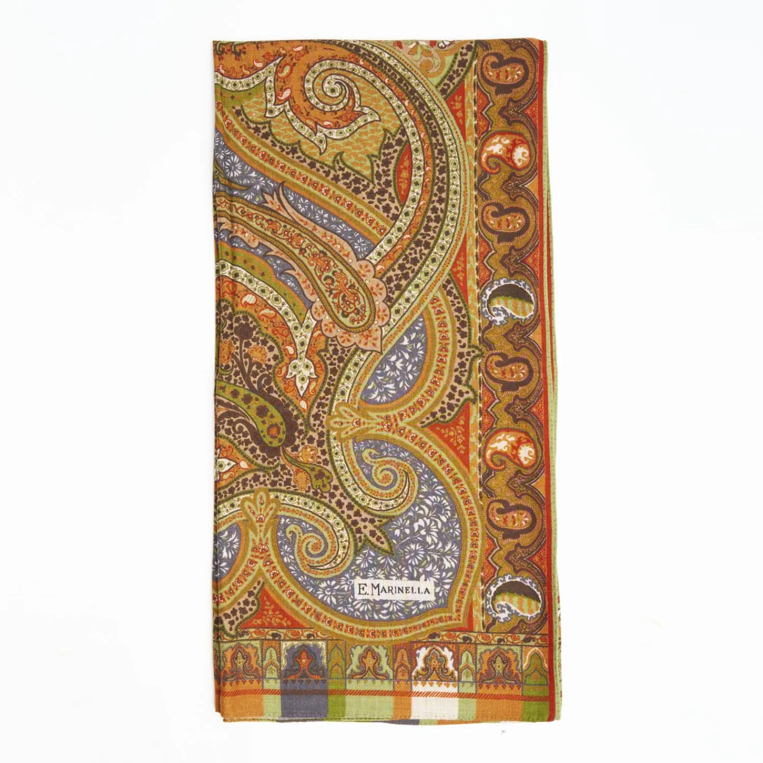 Light Green And Brown Wool Stole - Damask Pattern>E.Marinella Cheap