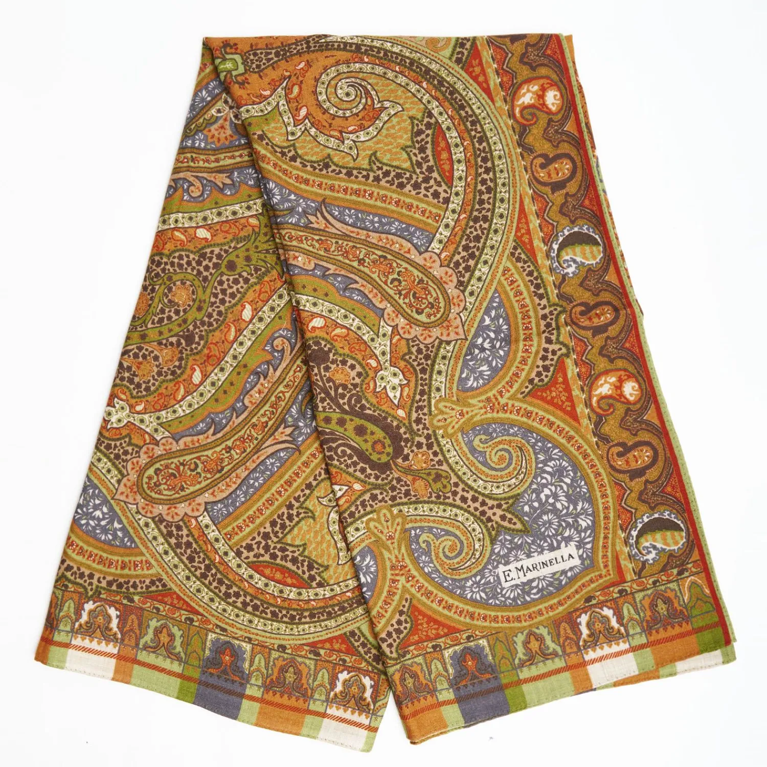 Light Green And Brown Wool Stole - Damask Pattern>E.Marinella Cheap