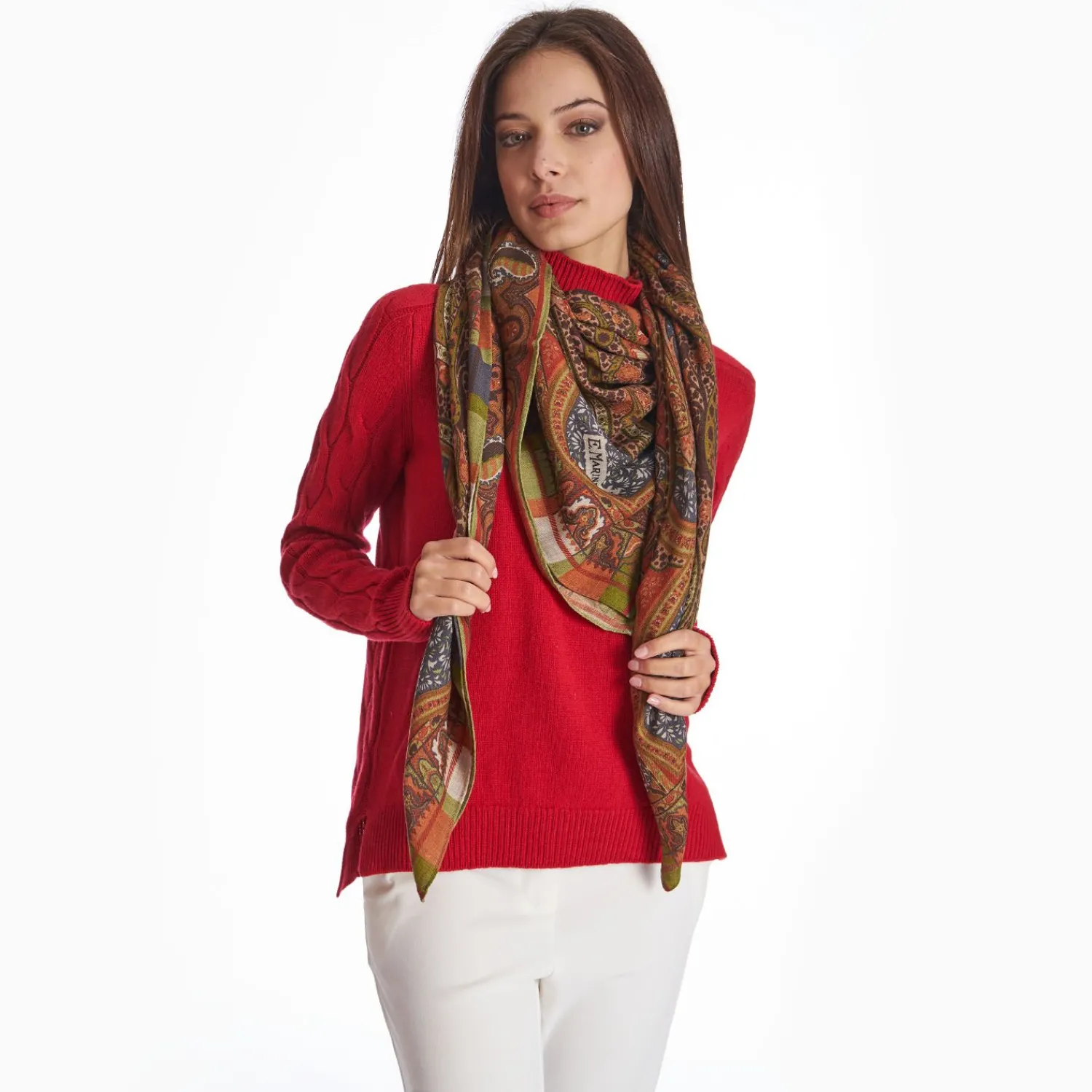 Light Green And Brown Wool Stole - Damask Pattern>E.Marinella Cheap