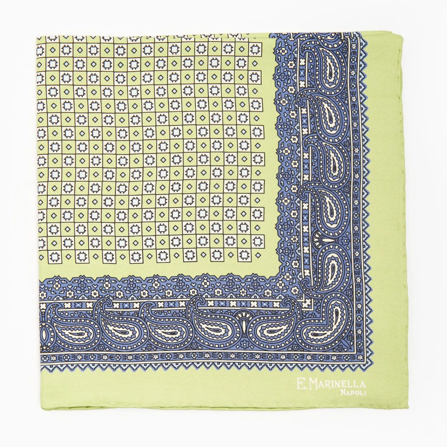 Light Green Hand-Printed Silk Pocket Square Large Flower Pattern>E.Marinella Flash Sale
