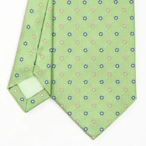 Light Green Sartorial Jacquard Silk Tie - Small Flower Designs>E.Marinella Clearance