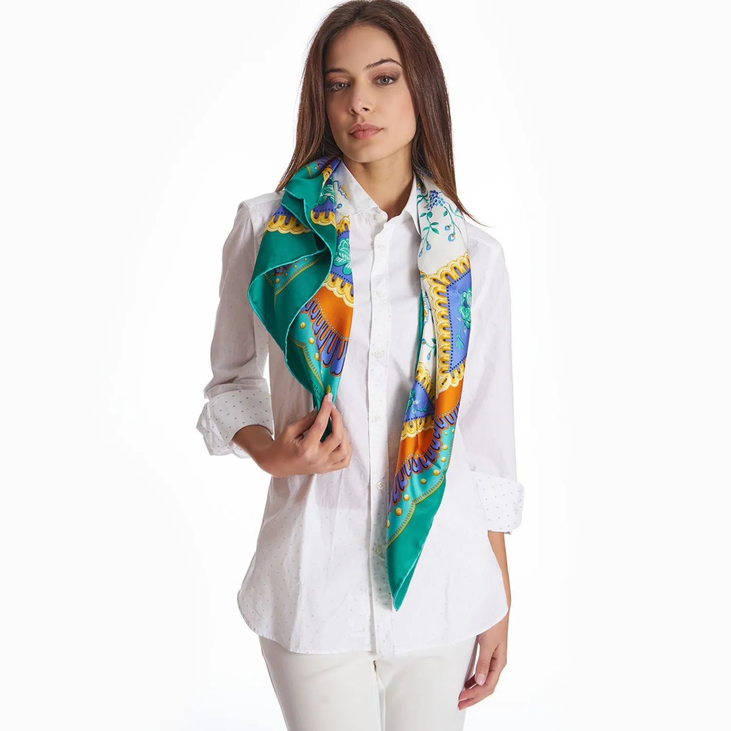 Light Green Silk Scarf 90 - Floral Pattern>E.Marinella Shop