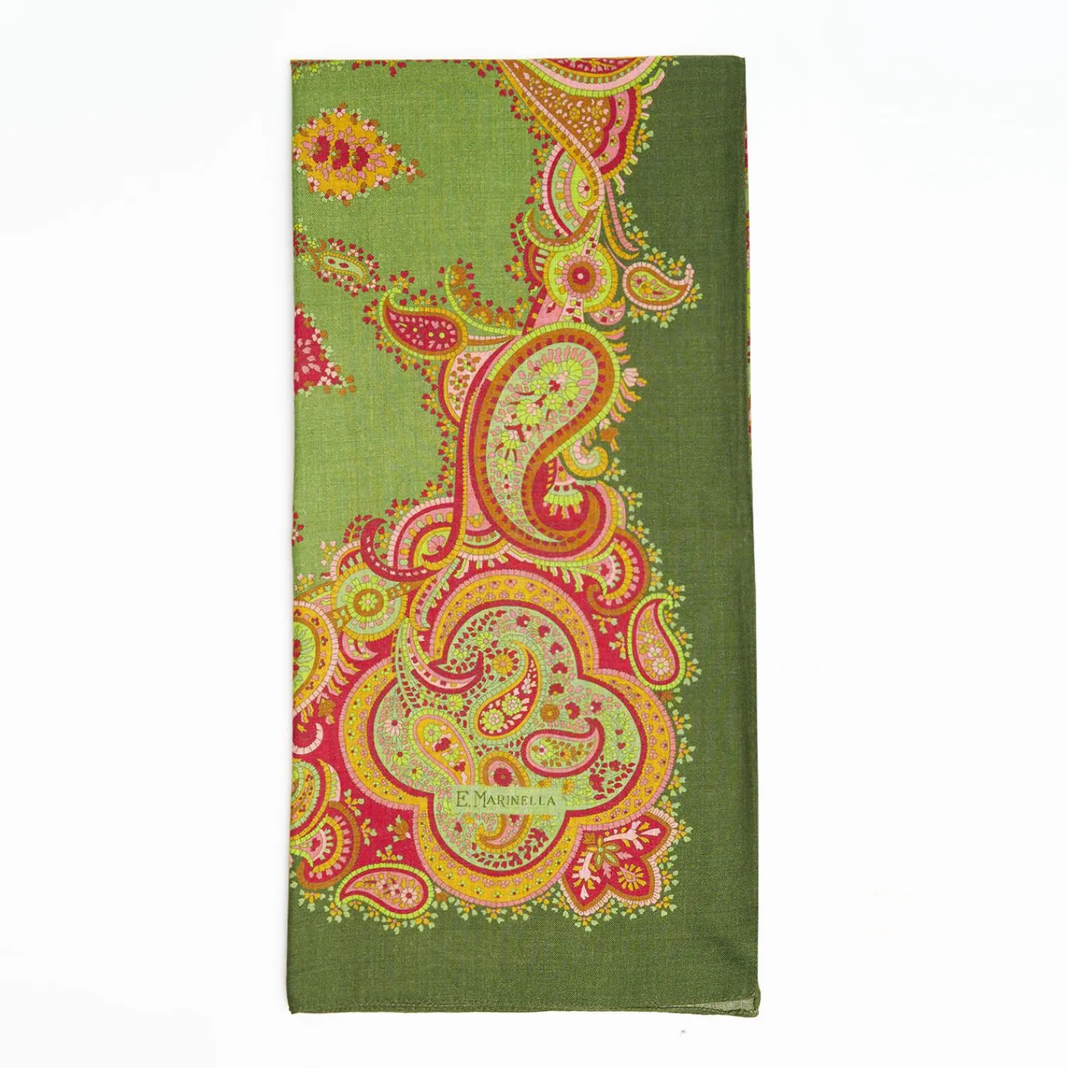 Light Green Wool Stole With Floral And Paisley Patterns>E.Marinella Online
