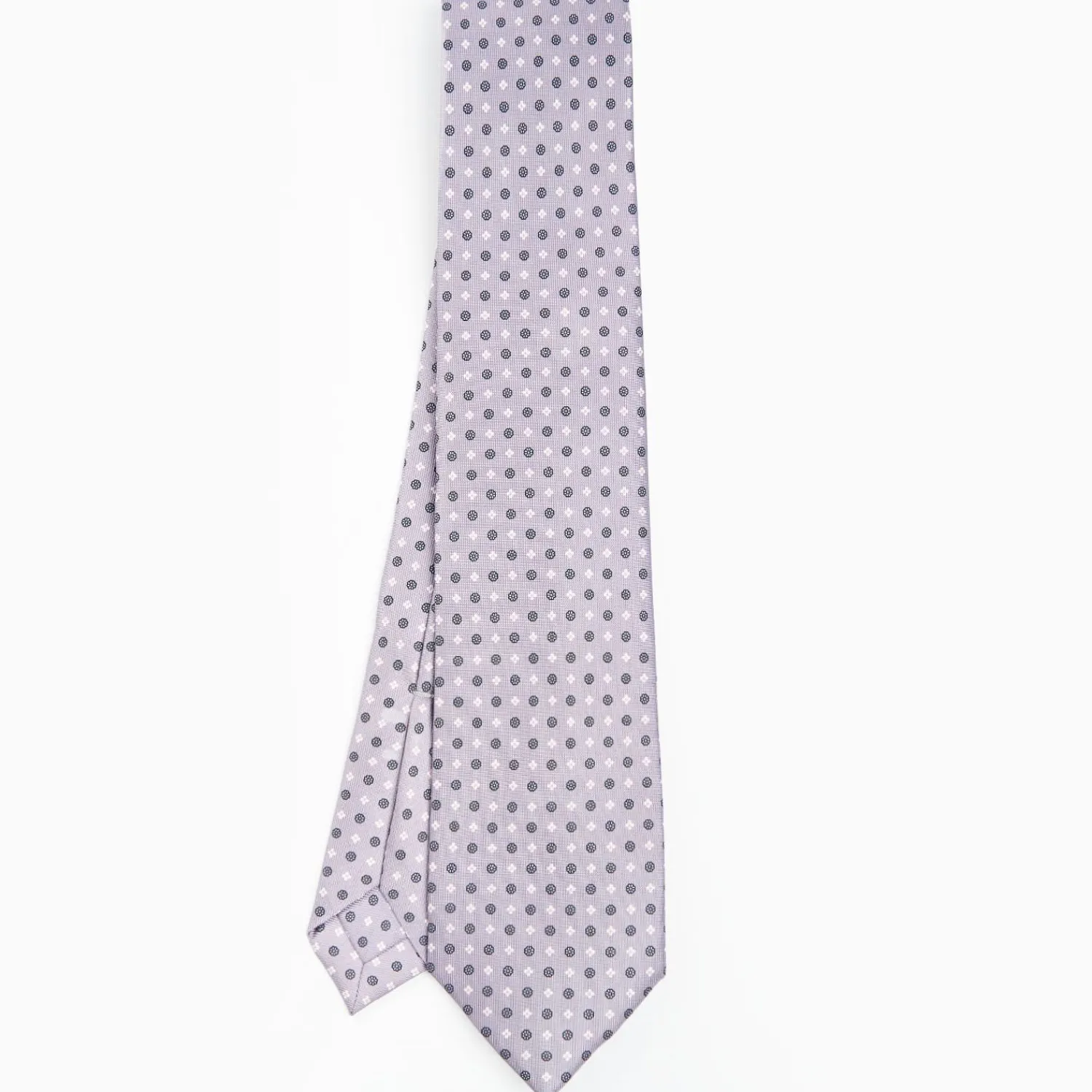 Light Grey 5 Fold Sartorial Silk Tie - Small Flower Pattern>E.Marinella Discount