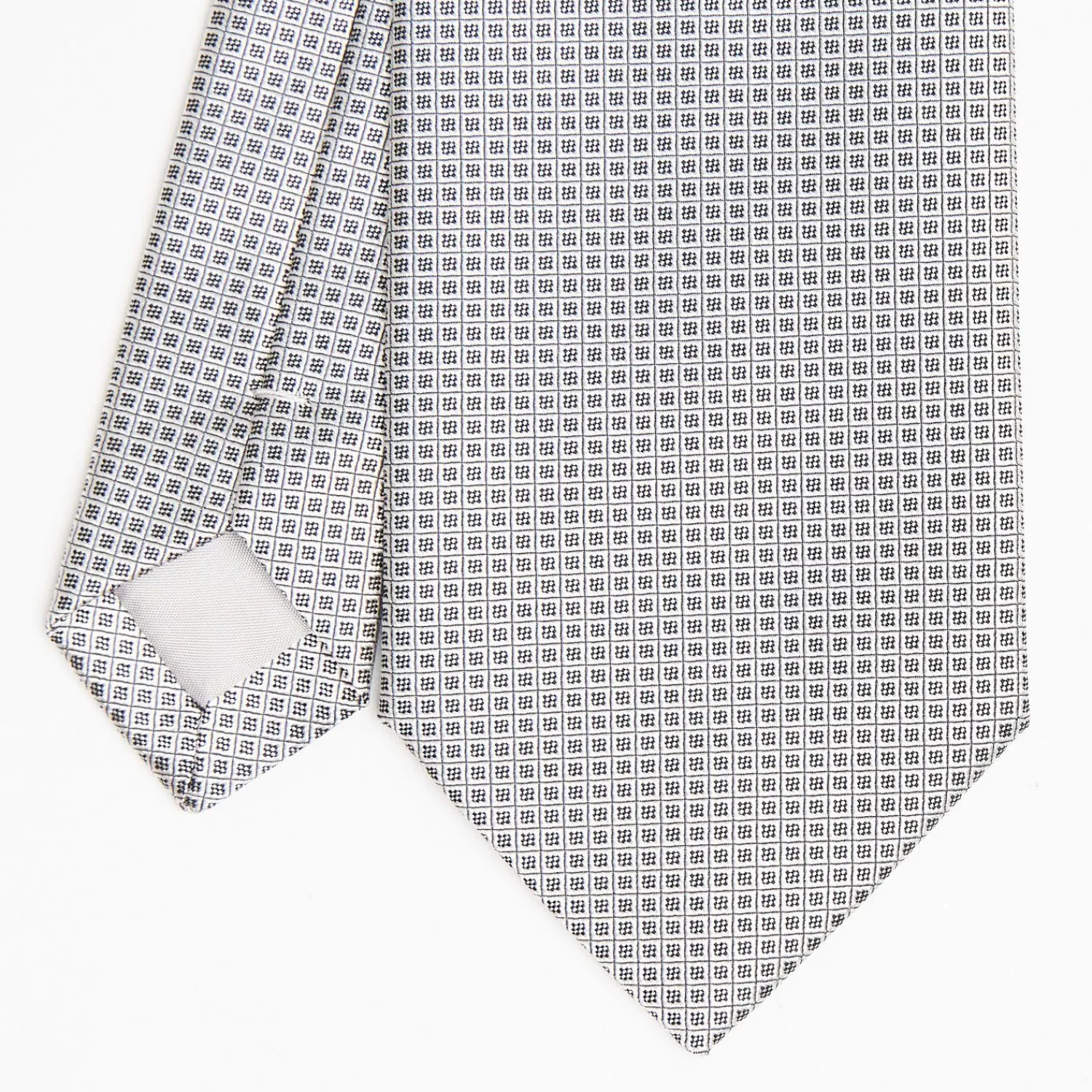Light Grey Ceremonial Jacquard Silk Tie - Small Geometric Pattern>E.Marinella New