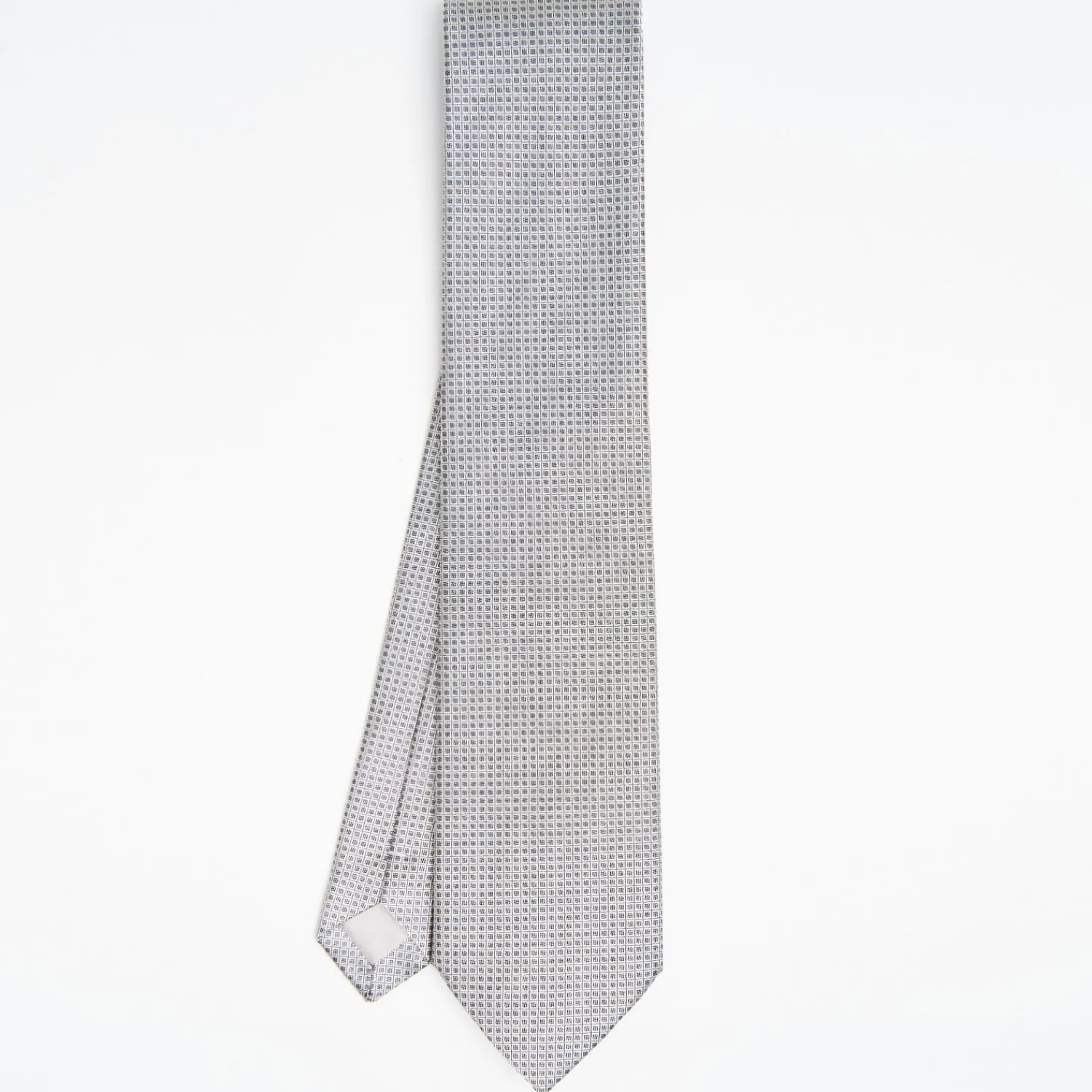 Light Grey Ceremonial Jacquard Silk Tie - Small Geometric Pattern>E.Marinella New