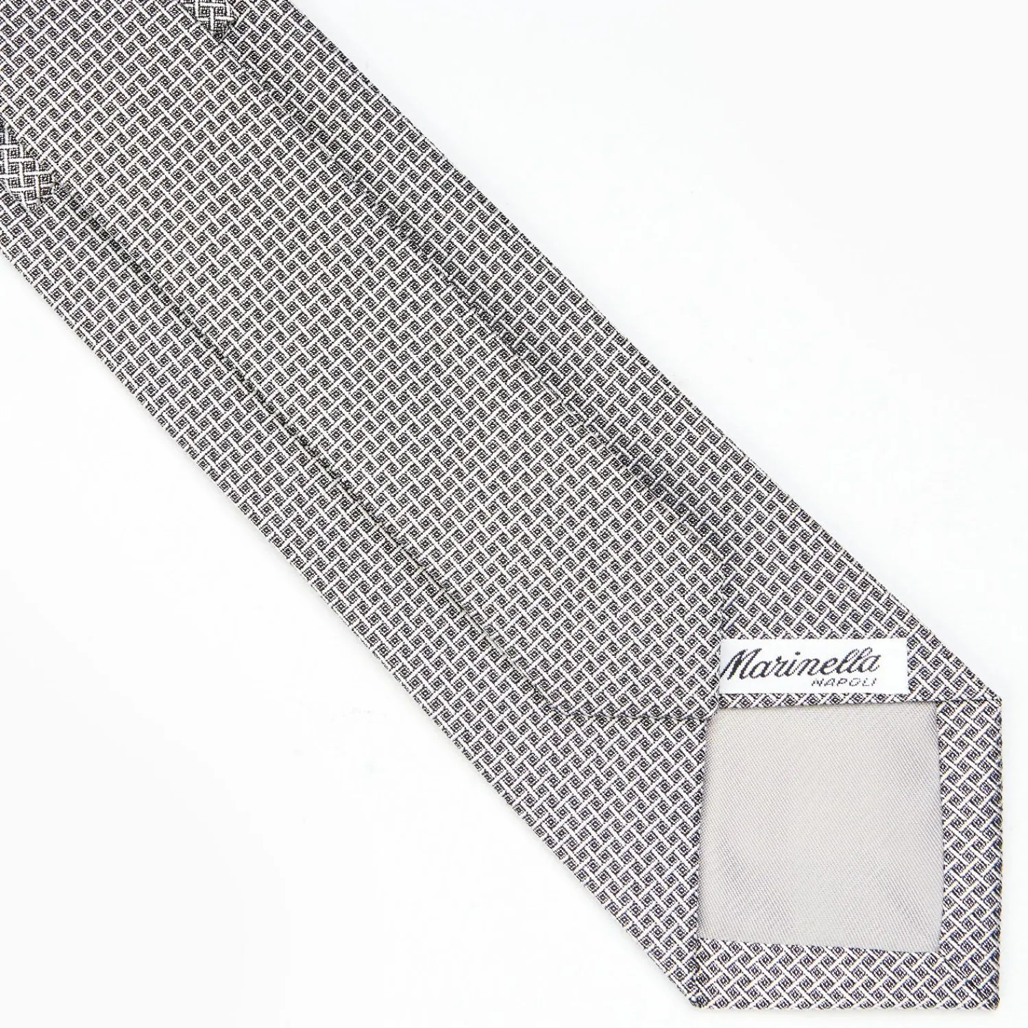 Light Grey Ceremonial Jacquard Silk Tie - Small Geometric Pattern>E.Marinella Store