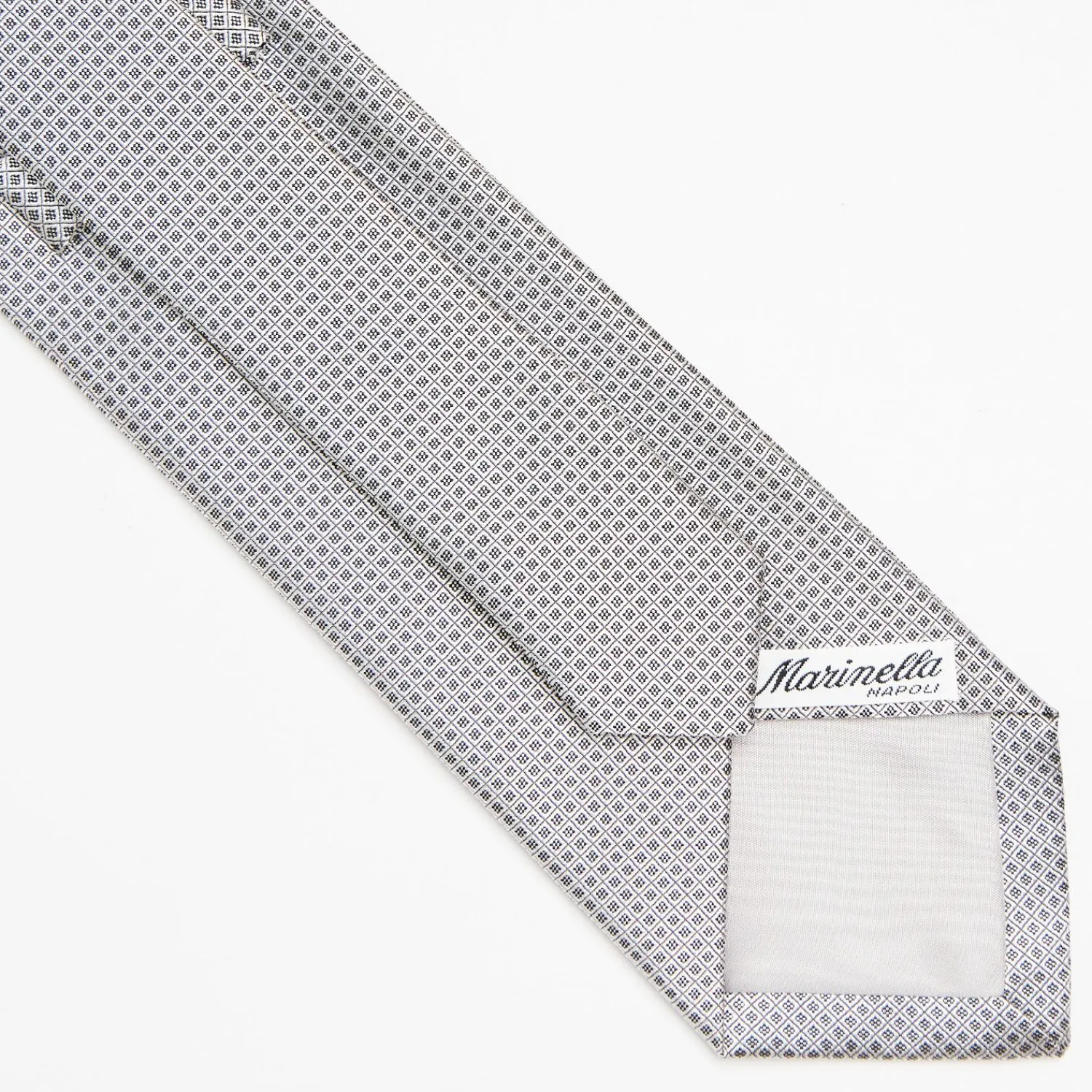 Light Grey Ceremonial Jacquard Silk Tie - Small Geometric Pattern>E.Marinella New