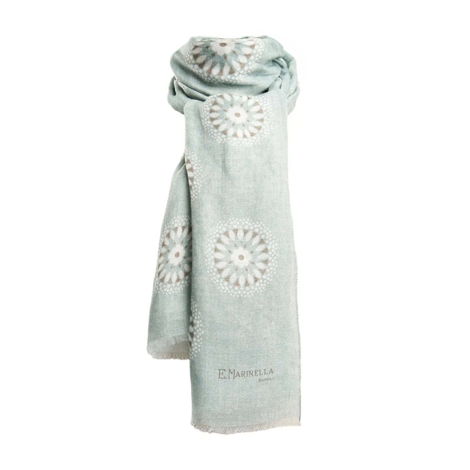 Light Grey Cotton And Linen Scarf - Floral Medallions>E.Marinella Clearance