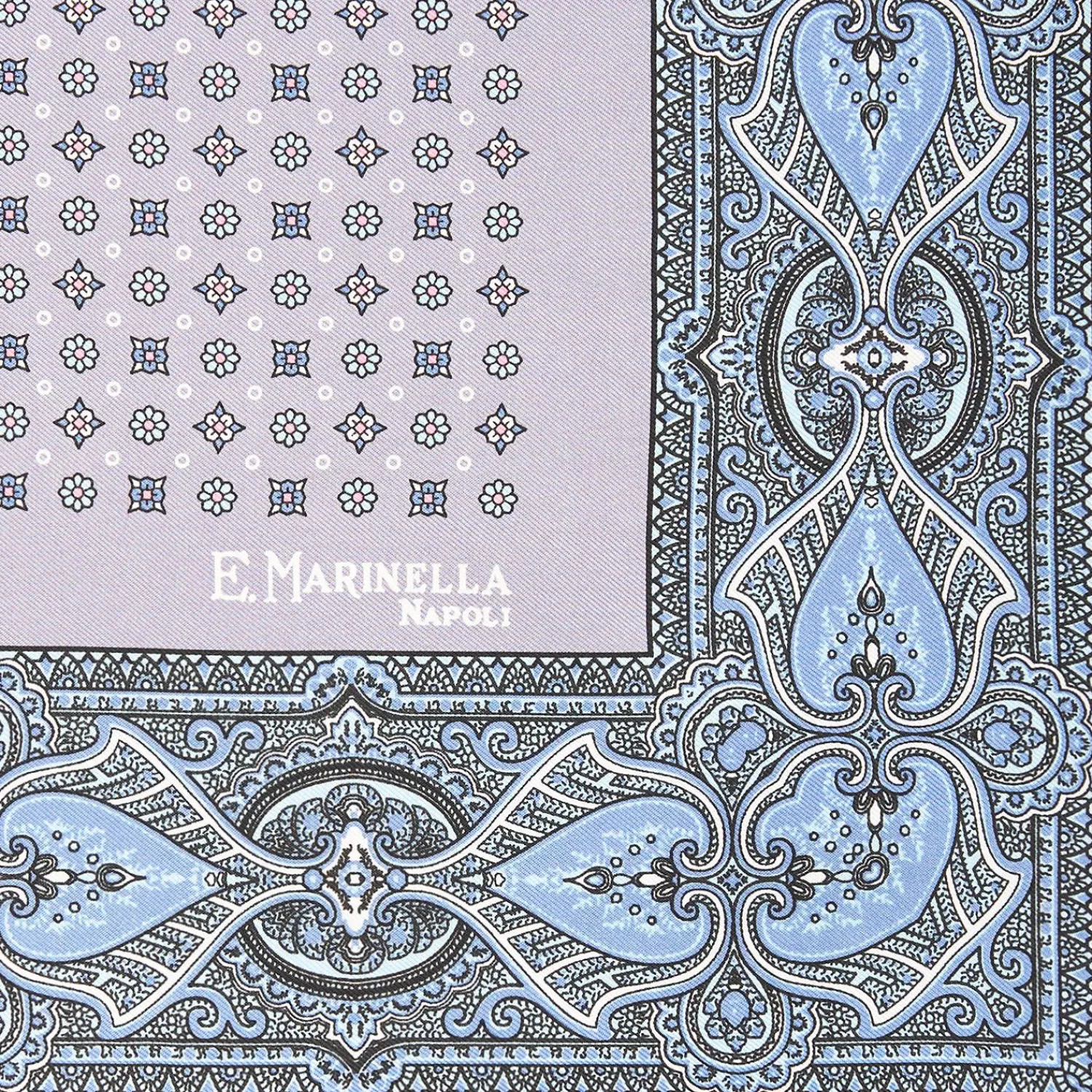 Light Grey Hand-Printed Silk Pocket Square - Small Flower Pattern>E.Marinella Shop