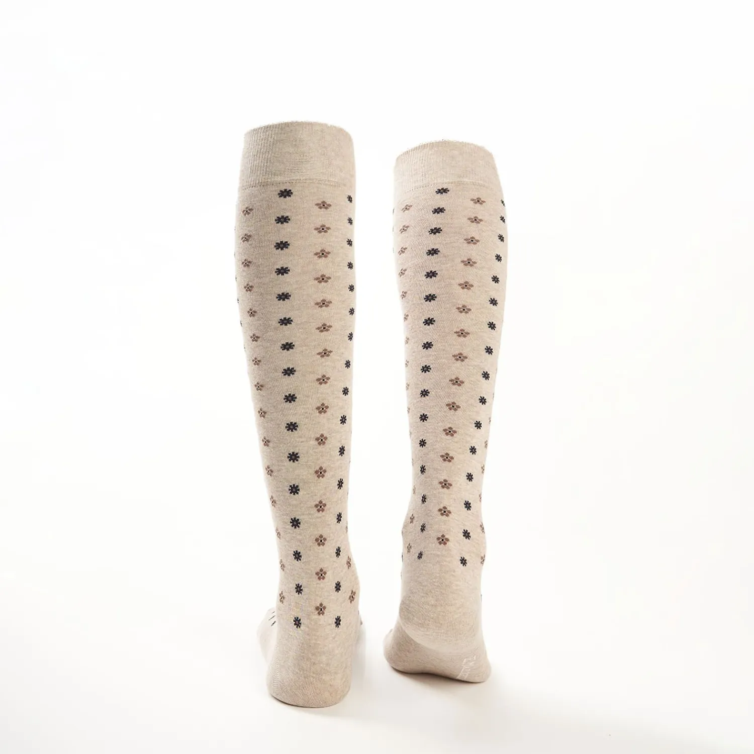 Long Beige Cotton Socks - Small Flower Pattern>E.Marinella Best Sale