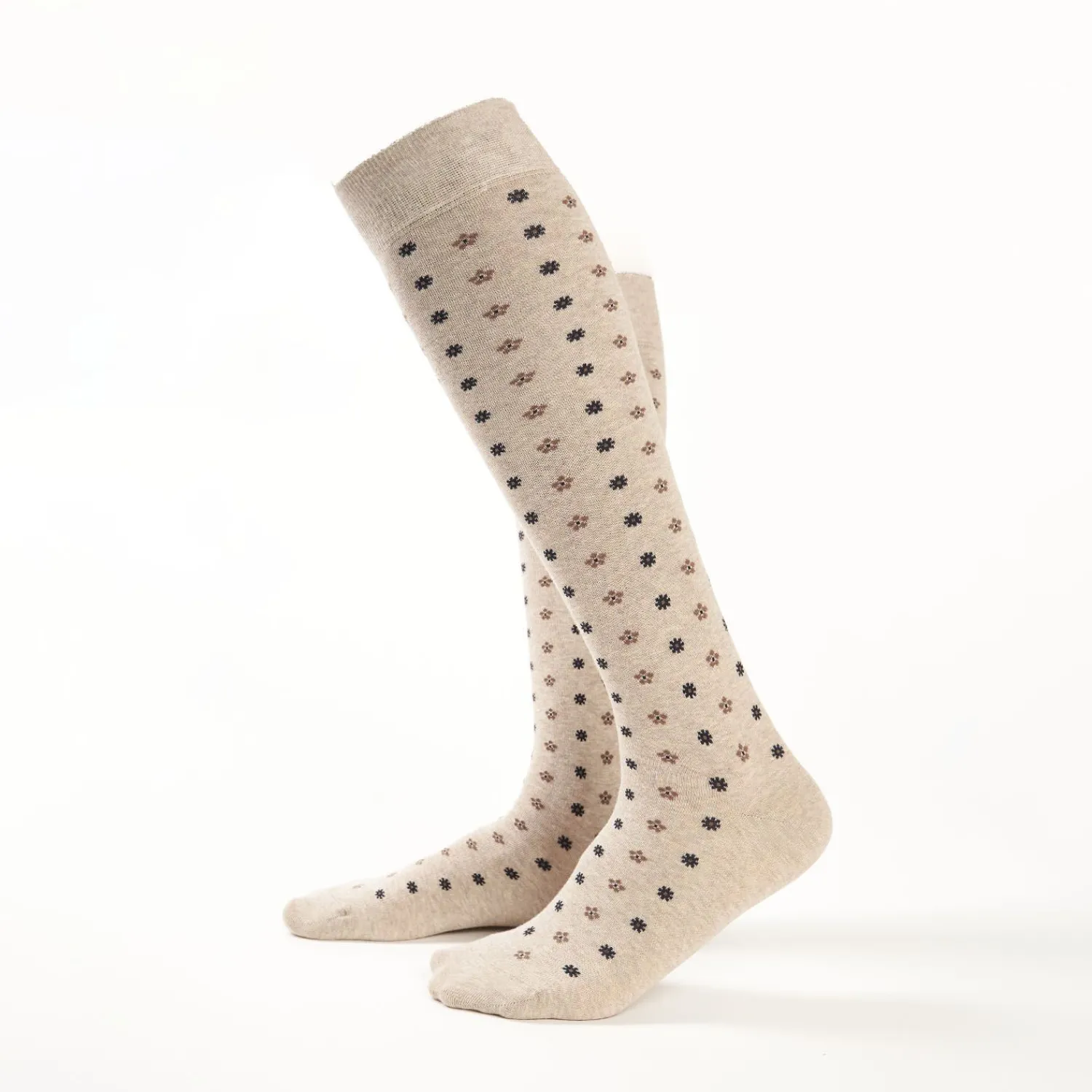 Long Beige Cotton Socks - Small Flower Pattern>E.Marinella Best Sale