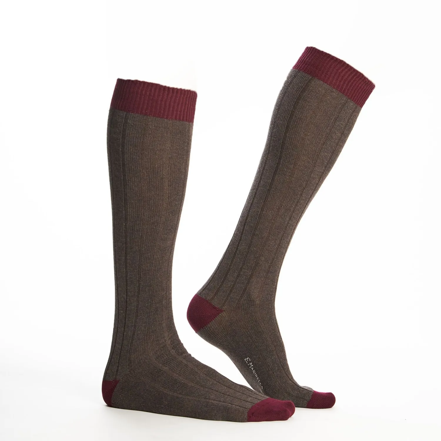 Long Bicolor Brown And Burgundy Cotton Socks - Solid Color>E.Marinella Best Sale