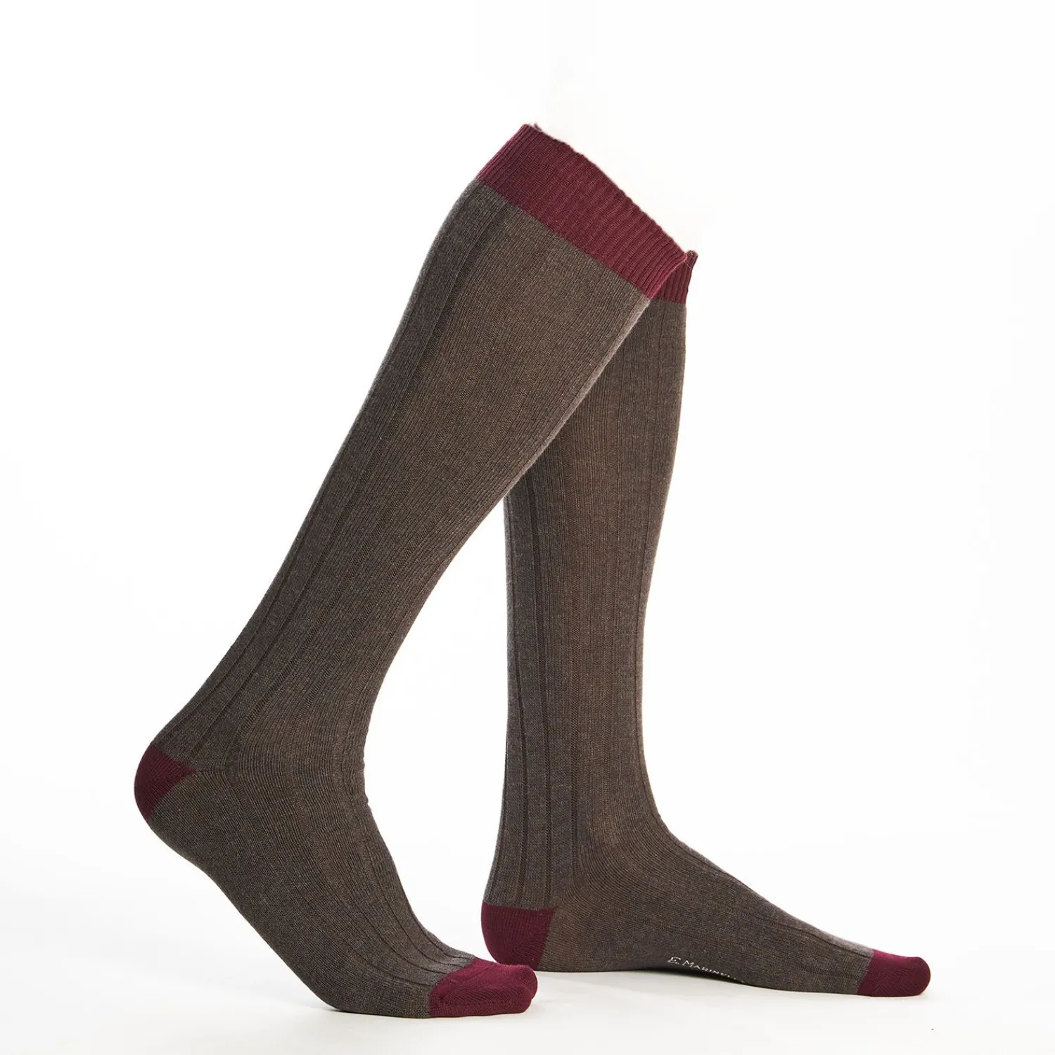Long Bicolor Brown And Burgundy Cotton Socks - Solid Color>E.Marinella Best Sale