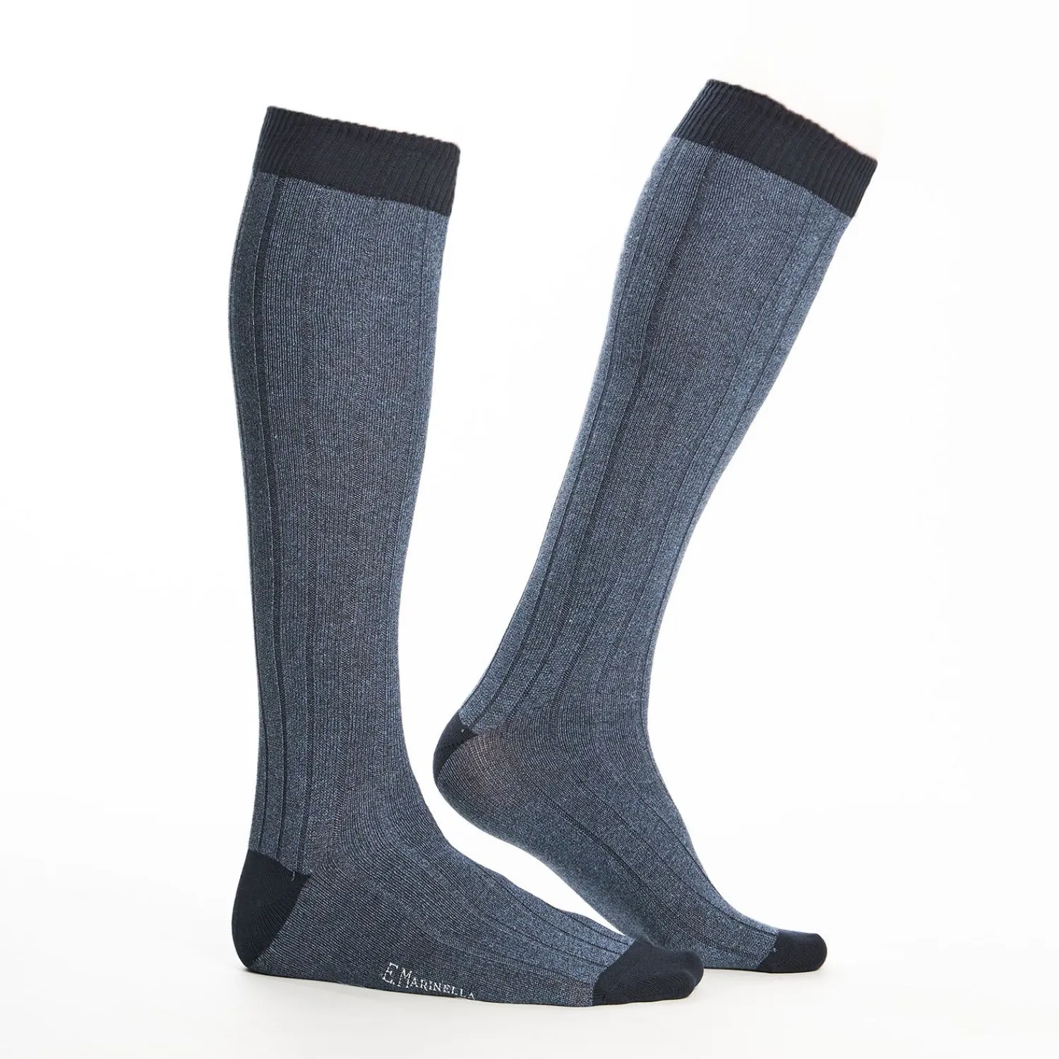 Long Bicolor Powder Blue Cotton Socks - Solid Color>E.Marinella Shop
