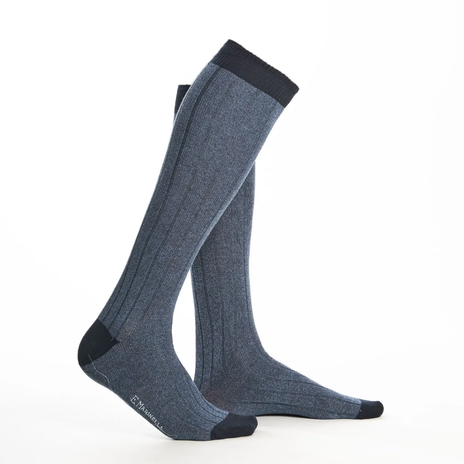 Long Bicolor Powder Blue Cotton Socks - Solid Color>E.Marinella Shop