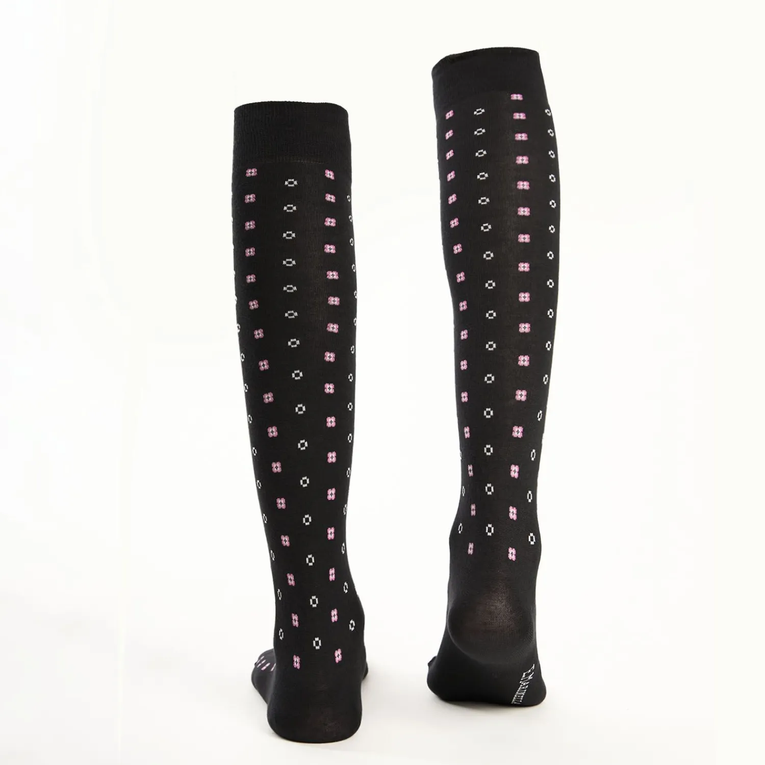 Long Black Cotton Socks - Small Flower Pattern>E.Marinella Store