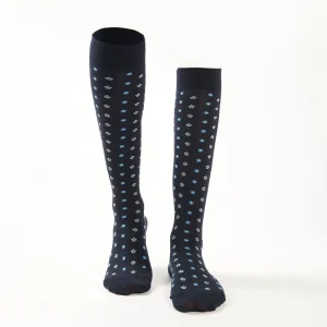 Long Blue Cotton Socks - Small Flower Pattern>E.Marinella Outlet