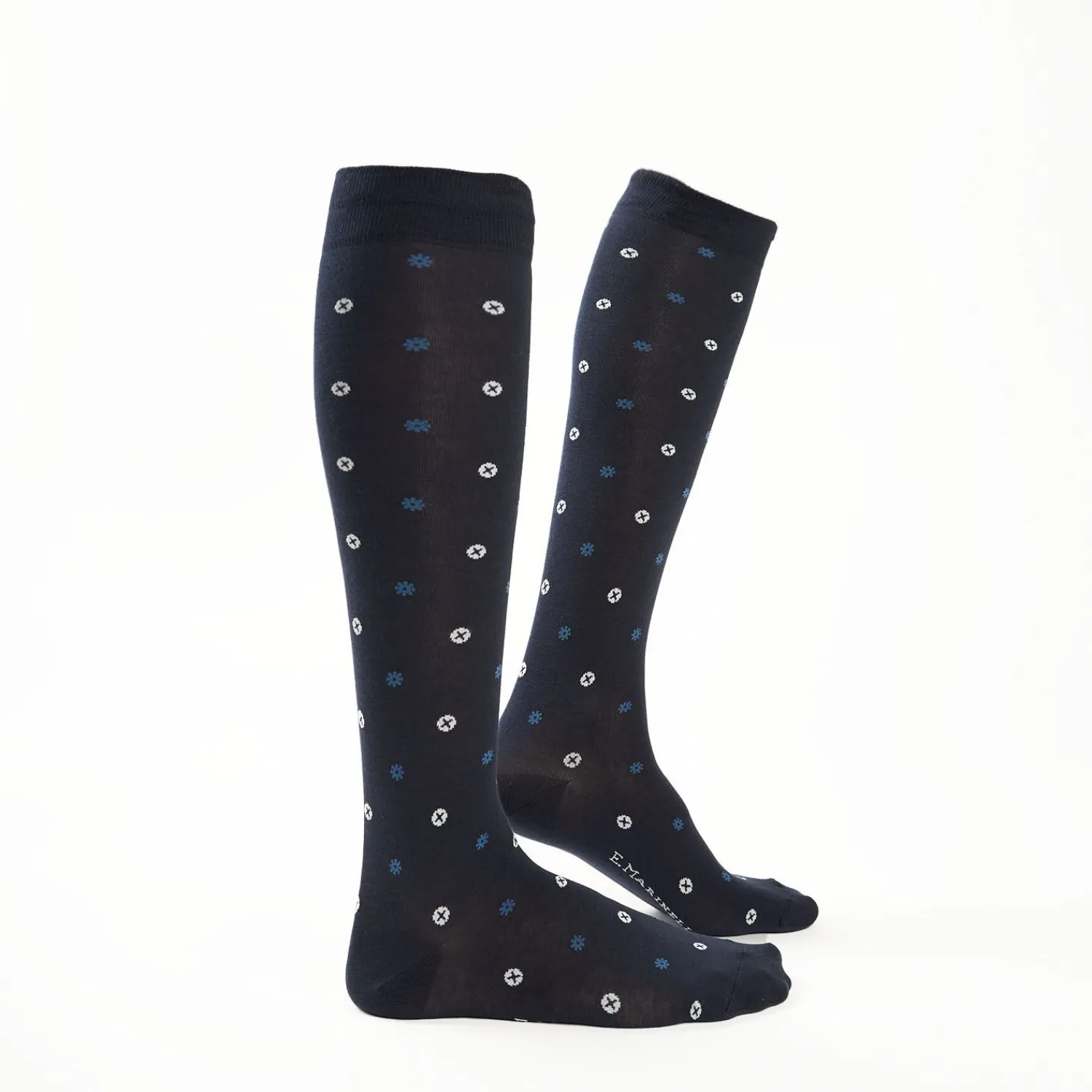 Long Blue Cotton Socks - Small Flower Pattern>E.Marinella Sale