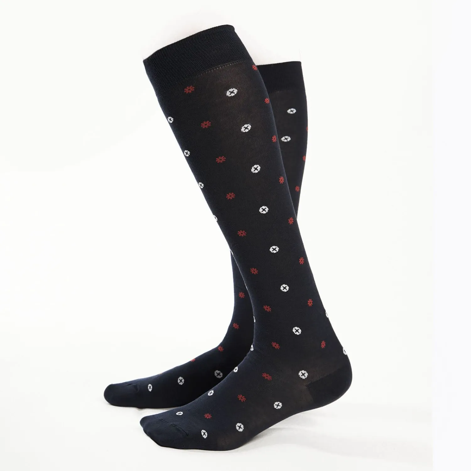 Long Blue Cotton Socks - Small Flower Pattern>E.Marinella Best