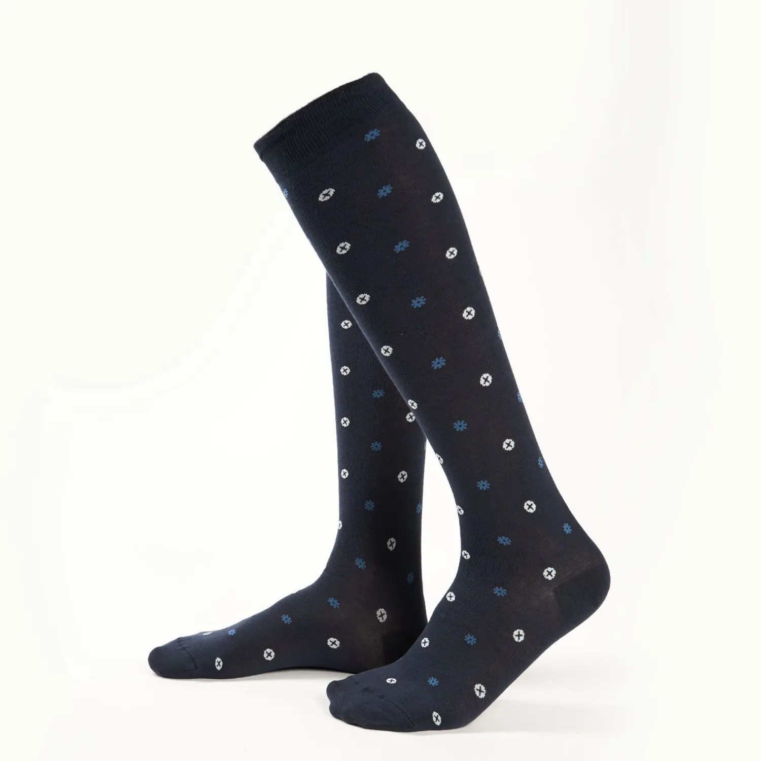 Long Blue Cotton Socks - Small Flower Pattern>E.Marinella Sale