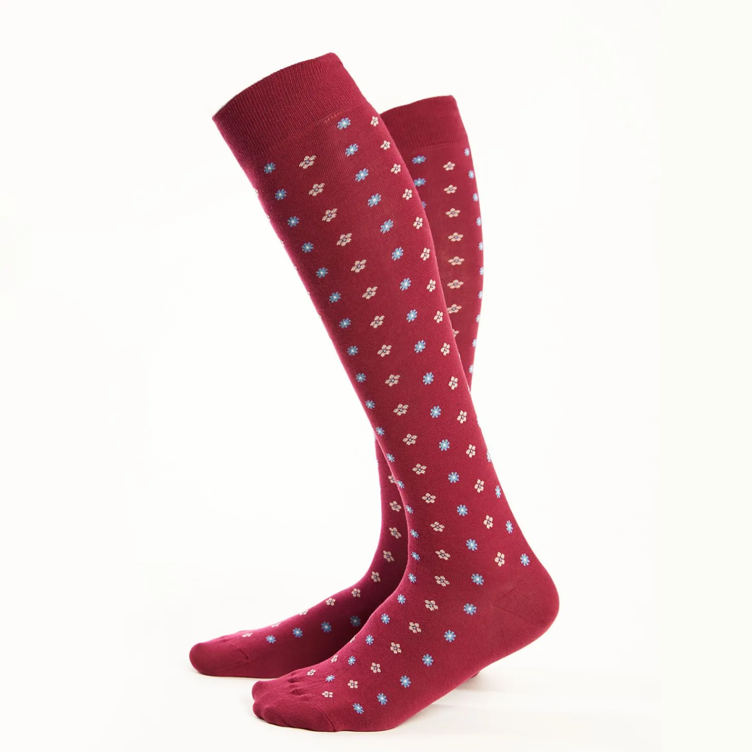 Long Burgundy Cotton Socks - Small Flower Pattern>E.Marinella Fashion