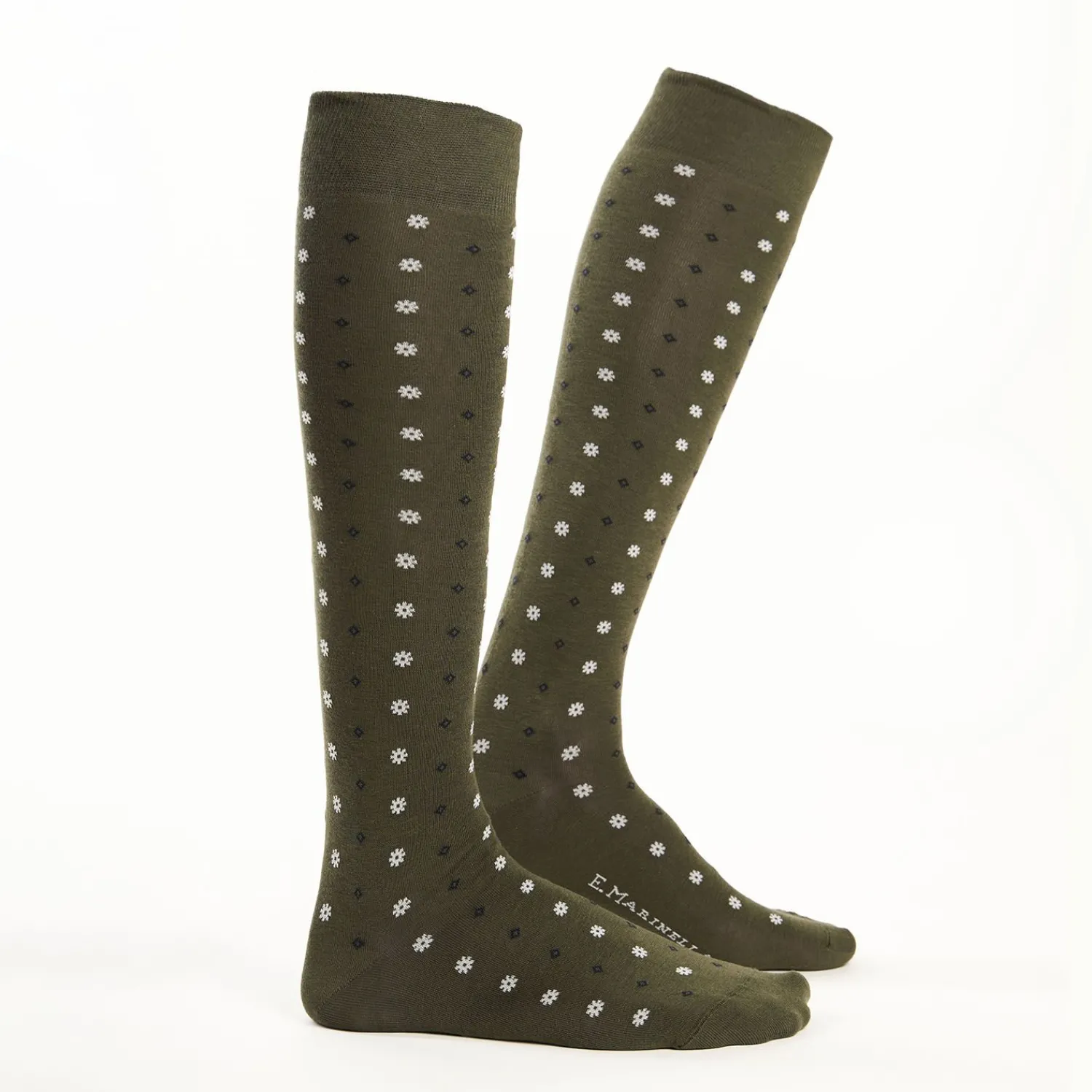 Long Dark Green Cotton Socks - Small Flower Pattern>E.Marinella Discount