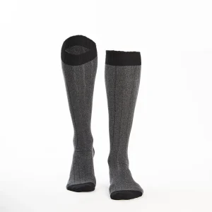 Long Grey And Black Bicolor Cotton Socks - Solid Color>E.Marinella Shop