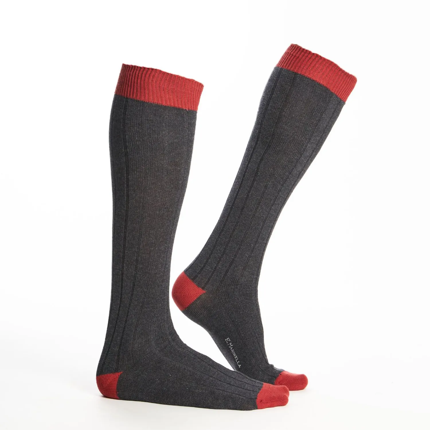 Long Grey And Red Bicolor Cotton Socks - Solid Color>E.Marinella Flash Sale