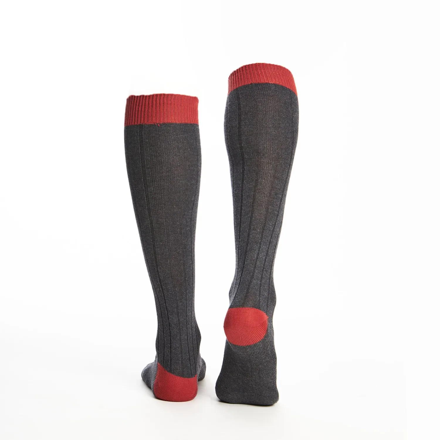 Long Grey And Red Bicolor Cotton Socks - Solid Color>E.Marinella Flash Sale