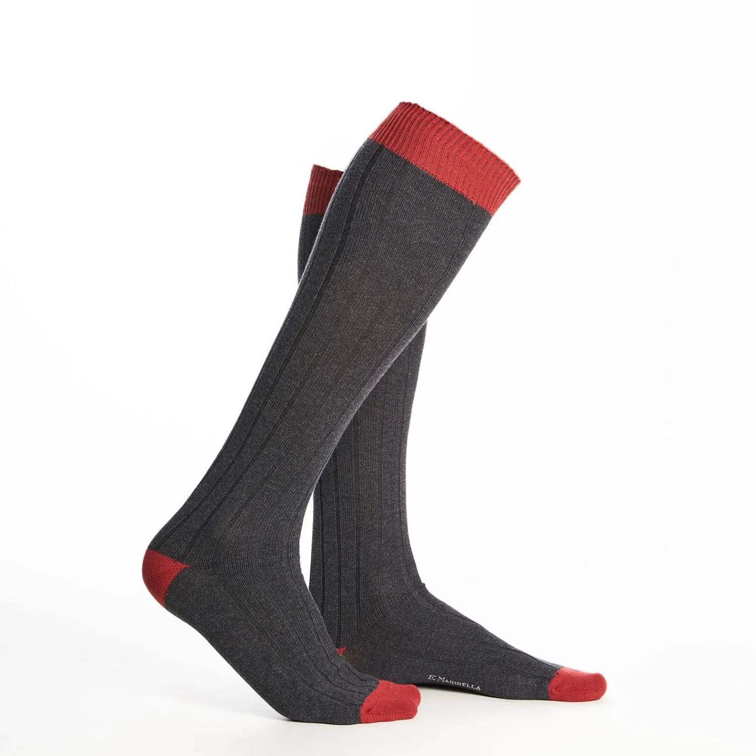 Long Grey And Red Bicolor Cotton Socks - Solid Color>E.Marinella Flash Sale