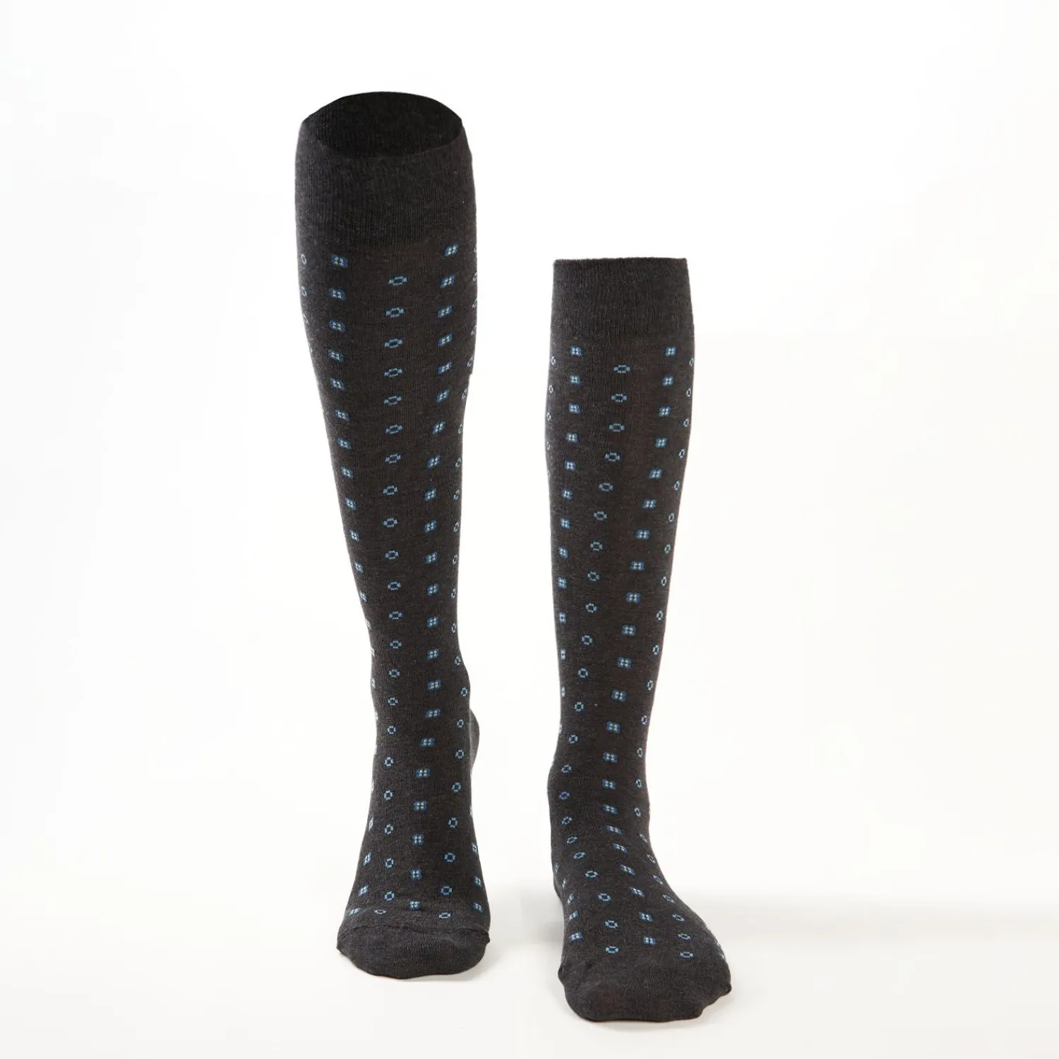 Long Grey Cotton Socks - Small Flower Pattern>E.Marinella Shop