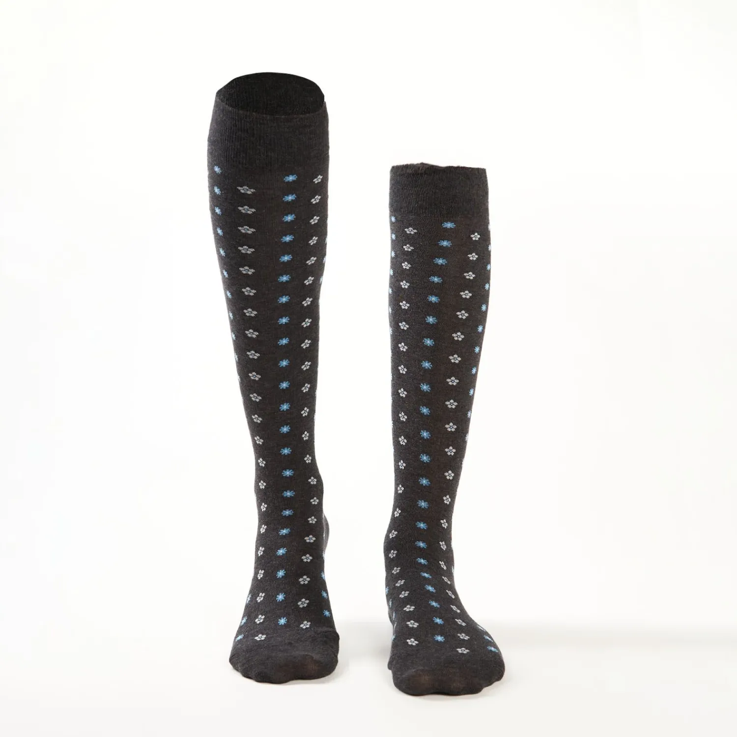 Long Grey Cotton Socks - Small Flower Pattern>E.Marinella Shop