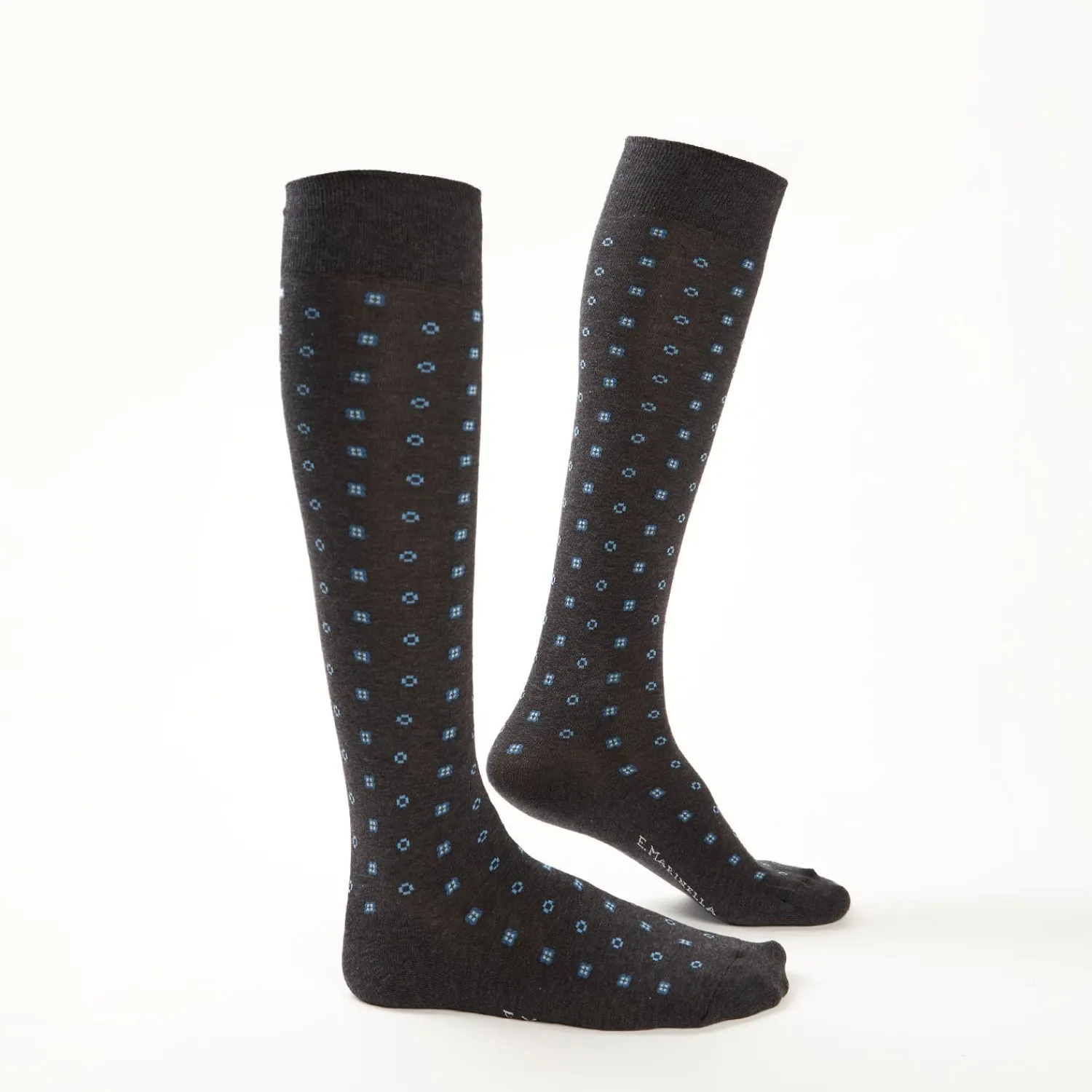 Long Grey Cotton Socks - Small Flower Pattern>E.Marinella Shop