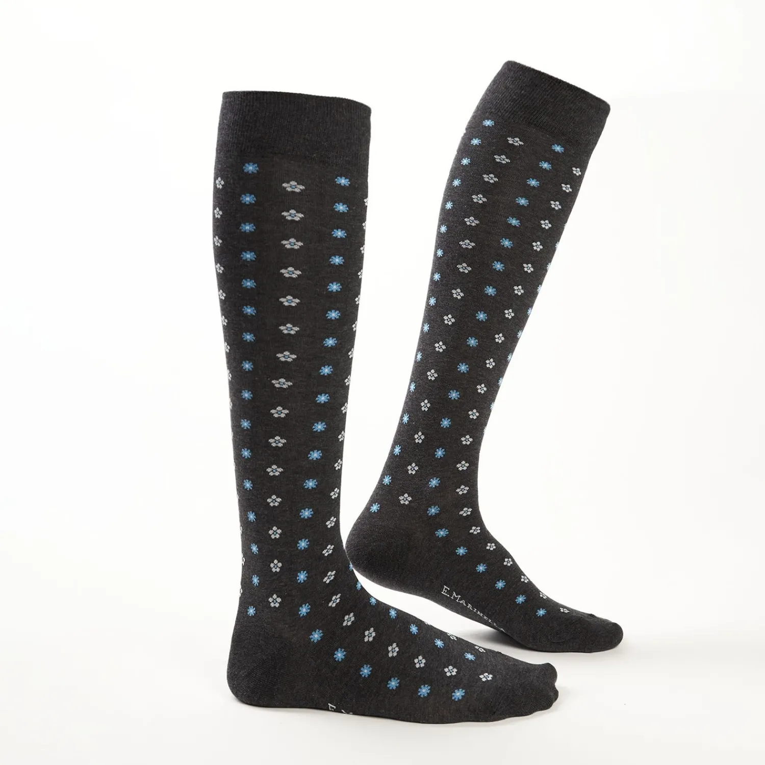 Long Grey Cotton Socks - Small Flower Pattern>E.Marinella Shop