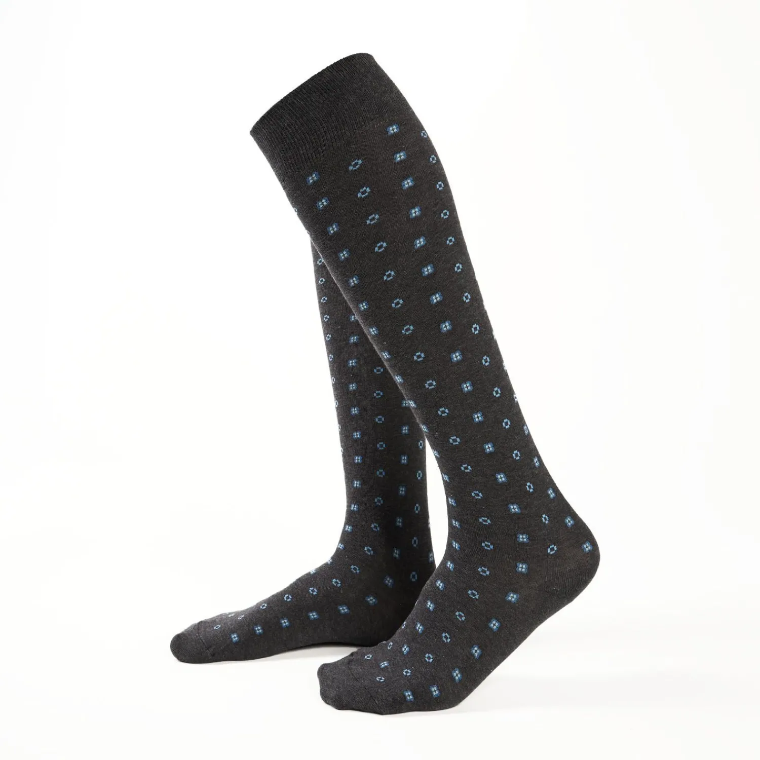 Long Grey Cotton Socks - Small Flower Pattern>E.Marinella Shop