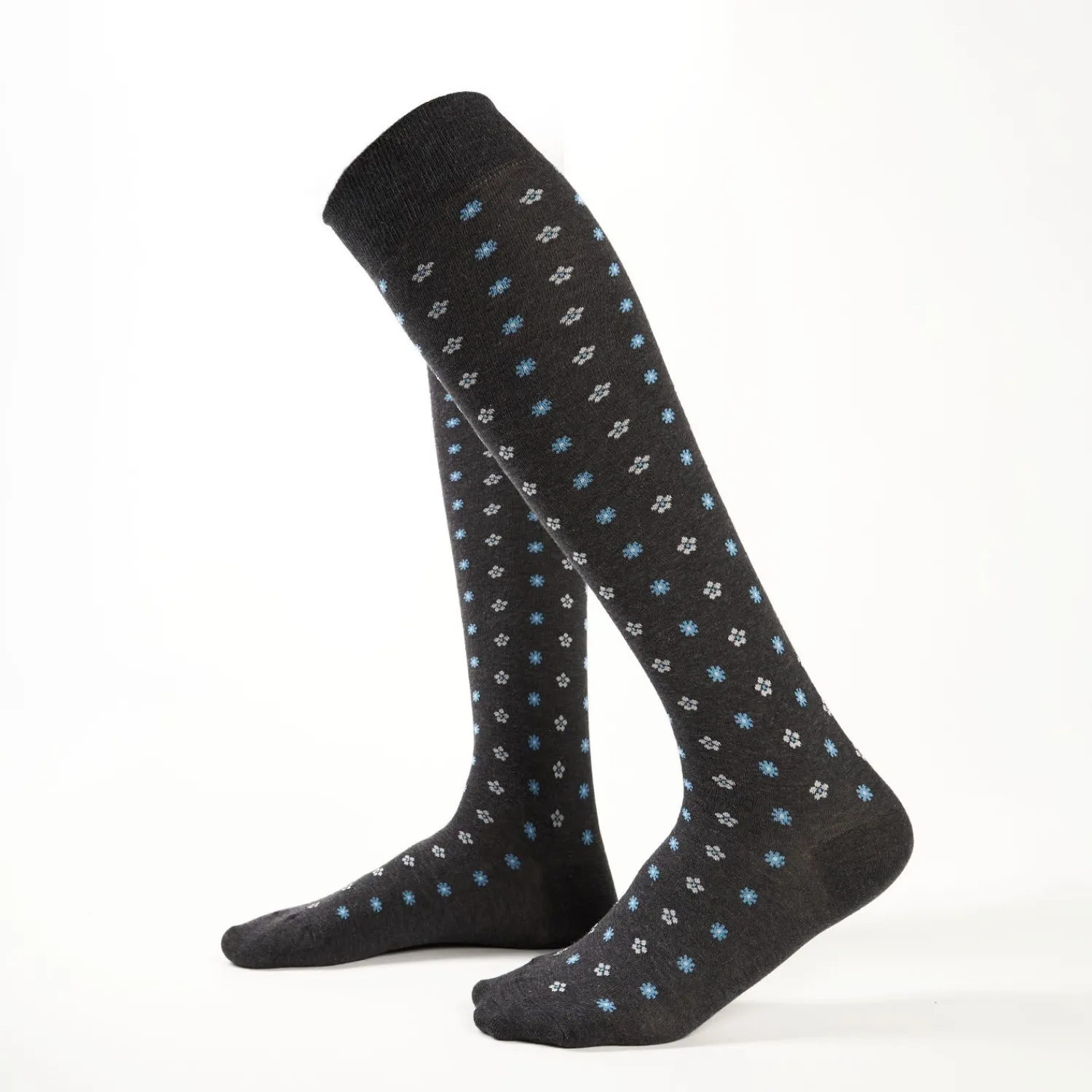 Long Grey Cotton Socks - Small Flower Pattern>E.Marinella Shop