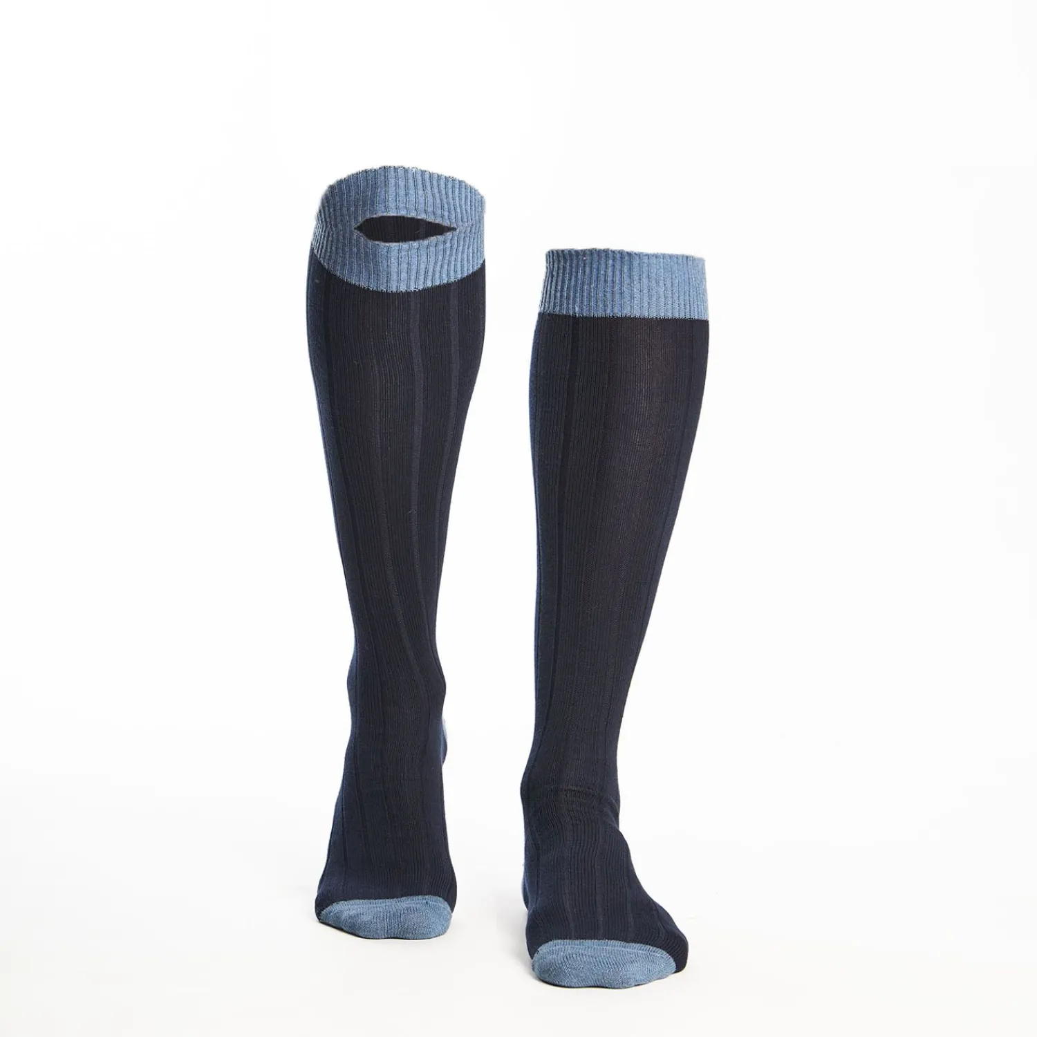 Long Light And Dark Blue Bicolor Cotton Socks - Solid Color>E.Marinella Cheap