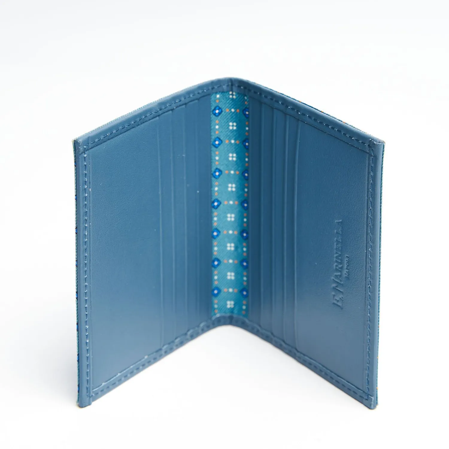 Mid Blue Leather Folding Card Holder - 10 Compartments>E.Marinella Best Sale