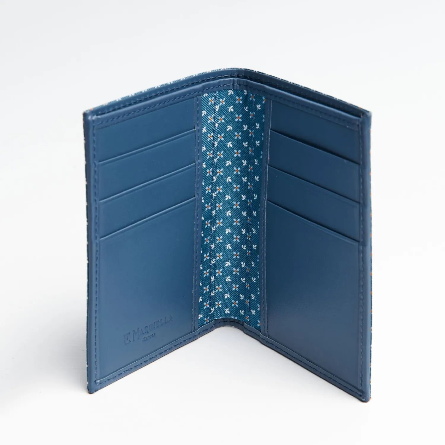 Mid Blue Vertical Wallet In Silk And Leather>E.Marinella Sale