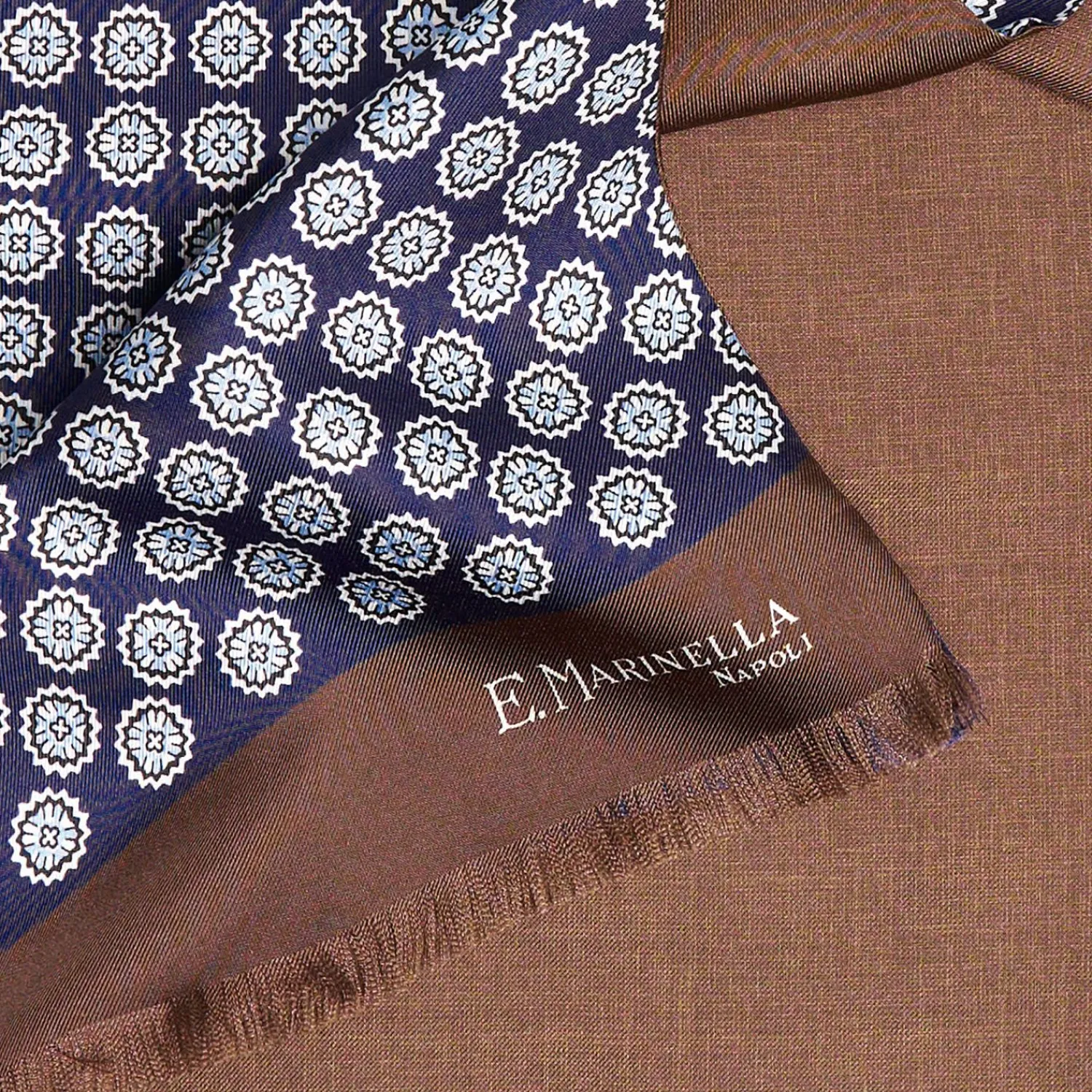 Midnight Blue And Brown Double Silk Scarf>E.Marinella Hot