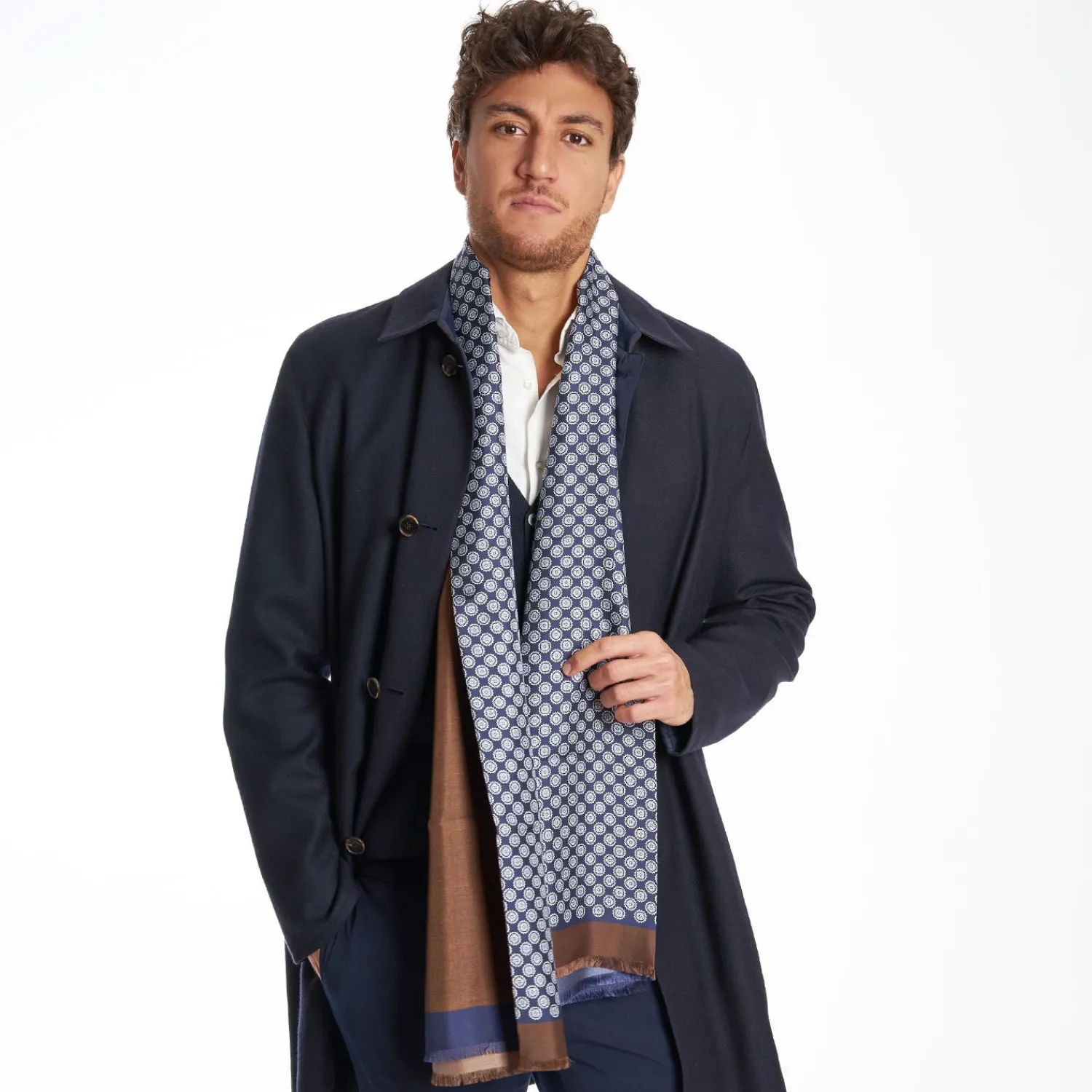 Midnight Blue And Brown Double Silk Scarf>E.Marinella Hot